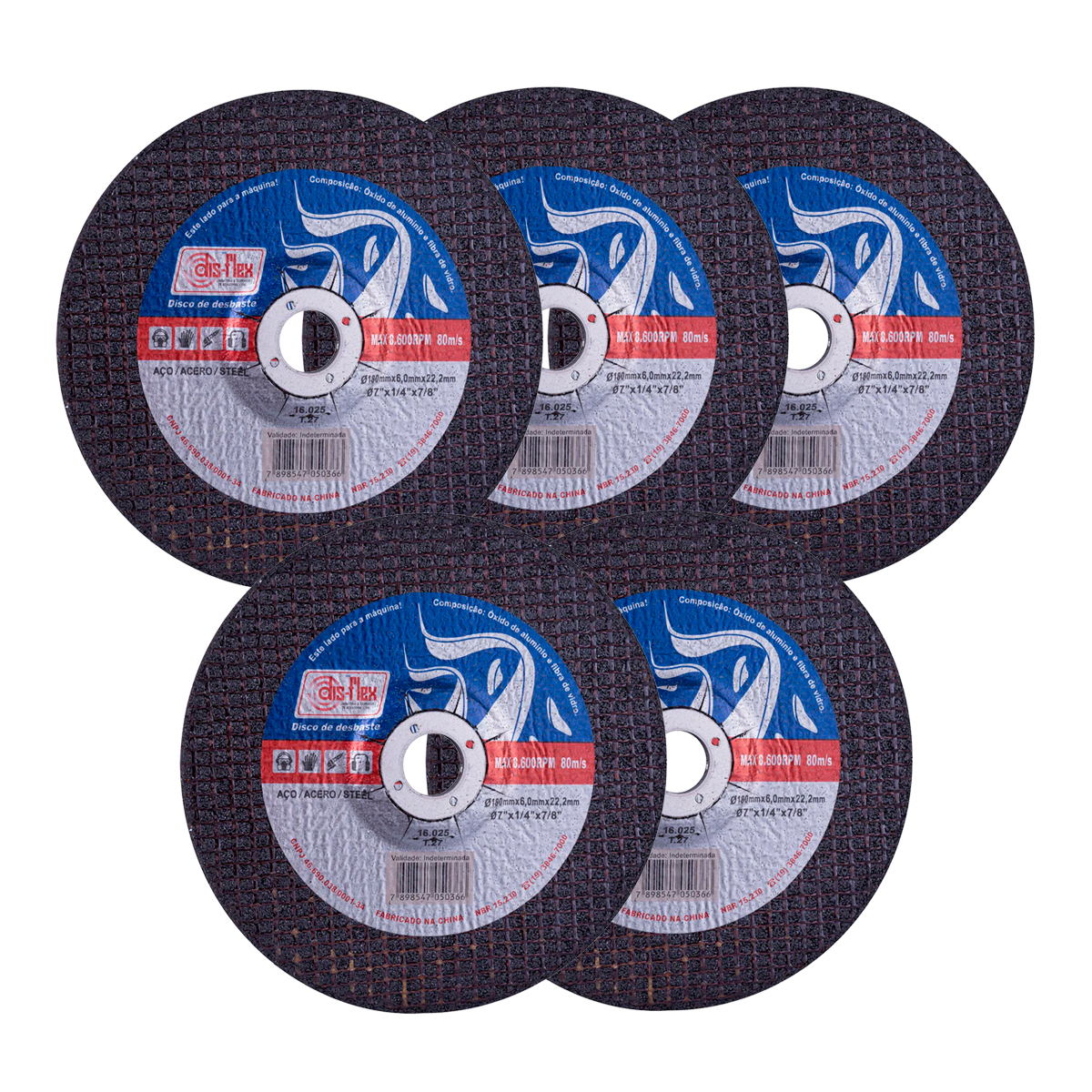 Kit com 5 Discos de Desbaste 180x6,0x22,2...